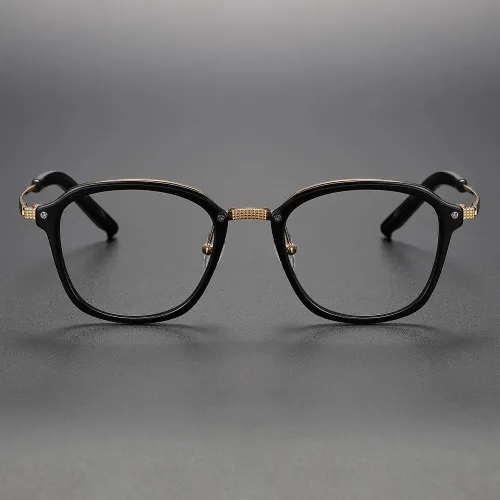 Square Acetate & Titanium Glasses LE1183_Black & Gold