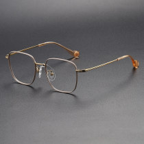 Square Titanium Glasses LE1177_Milk Tea & Gold Square Titanium Glasses LE1177_Milk Tea & Gold