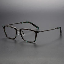 Rectangle Acetate & Titanium Glasses LE1143_Green Tortoise & Gunmetal