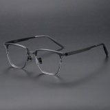 Square Acetate & Titanium Glasses LE1129_Clear Gray & Black