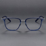 Square Acetate & Titanium Glasses LE1129_Clear Blue & Silver