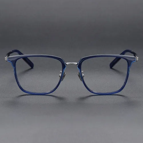 Square Acetate & Titanium Glasses LE1129_Clear Blue & Silver