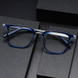 Square Acetate & Titanium Glasses LE1129_Clear Blue & Silver