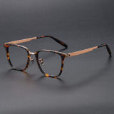 Square Acetate & Titanium Glasses LE1129_Tortoise & Rose Gold
