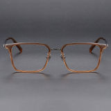 Square Acetate & Titanium Glasses LE1141_Clear Tea & Gunmetal