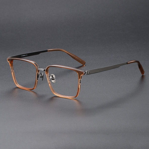 Square Acetate & Titanium Glasses LE1141_Clear Tea & Gunmetal