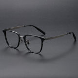 Square Acetate & Titanium Glasses LE1129_Black & Gunmetal
