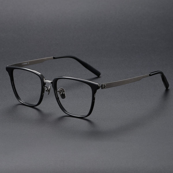 Square Acetate & Titanium Glasses LE1129_Black & Gunmetal