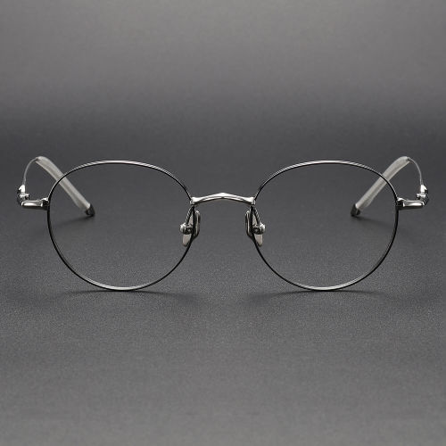 Round Titanium Glasses LE1120_Black & Silver