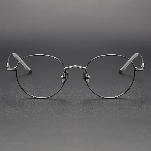 Round Titanium Glasses LE1120_Black & Silver