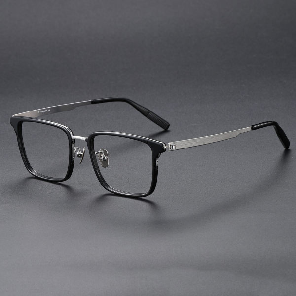 Square Acetate & Titanium Glasses LE1123_Black & Silver