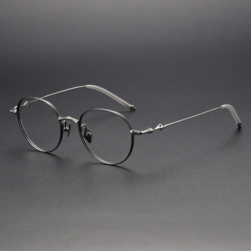 Round Titanium Glasses LE1120_Black & Silver