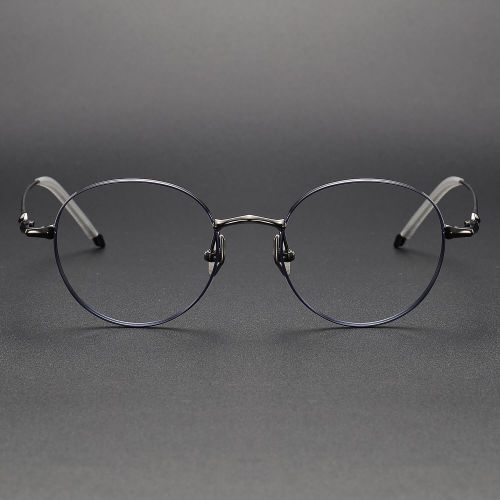 Round Titanium Glasses LE1120_Blue & Gunmetal