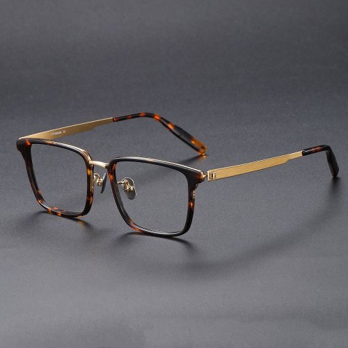 Square Acetate & Titanium Glasses LE1123_Tortoise & Gold