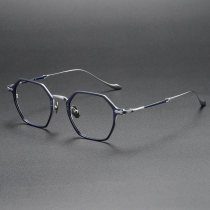 Geometric Titanium Glasses LE1287_Blue & Silver