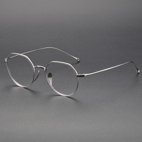 Geometric Titanium Glasses LE1324_Clear Gray - Silver