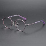 Round Titanium Glasses LE1290_Purple