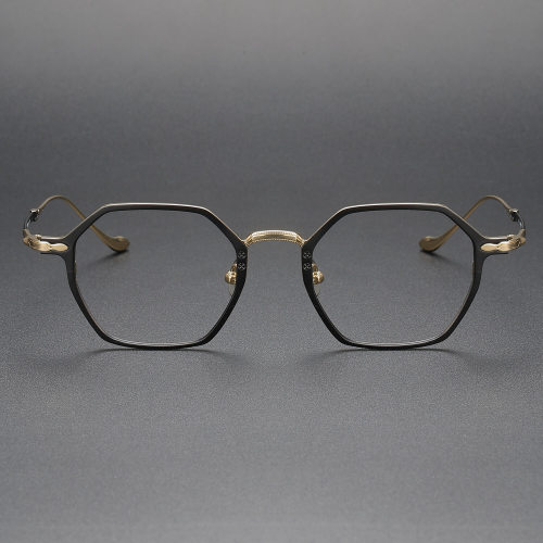 Geometric Titanium Glasses LE1287_Black & Gold