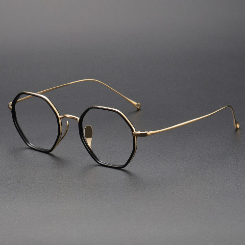 Geometric Titanium Glasses LE1326_Black - Gold