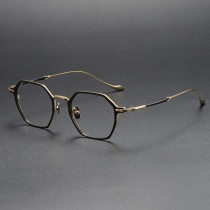 Geometric Titanium Glasses LE1287_Black & Gold Geometric Titanium Glasses LE1287_Black & Gold