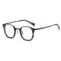 Square Titanium Glasses LE1190_Gunmetal Frame & Blue Tortoise Rim