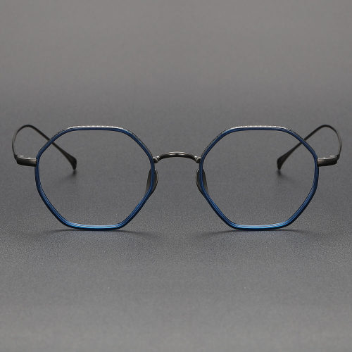 Geometric Titanium Glasses LE1326_Clear Blue - Gunmetal