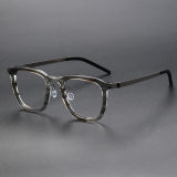 Square Acetate Glasses LE1181_Clear Gray & Wood Grain