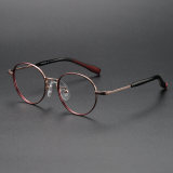 Round Titanium Glasses LE1290_Red & Rose Gold