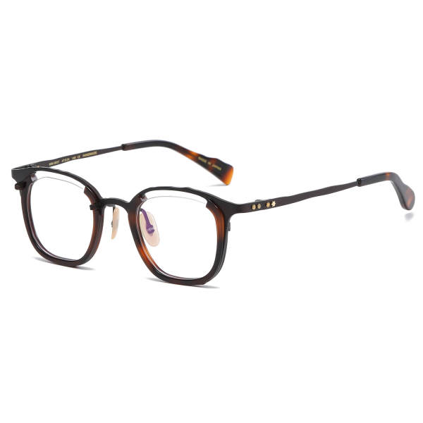 Square Titanium Glasses LE1190_Red Brown Frame & Red Tortoise Rim