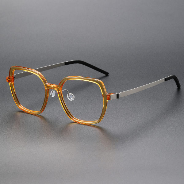 Square Acetate & Titanium Glasses LE1283_Clear Yellow