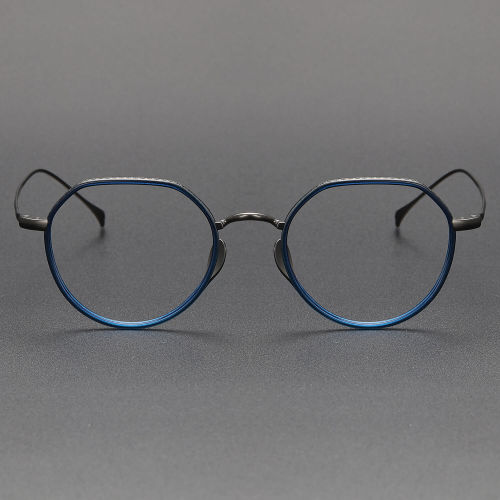 Geometric Titanium Glasses LE1324_Clear Blue - Gunmetal