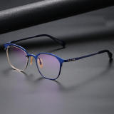 Square Titanium Glasses LE1286_Blue & Gold Frame