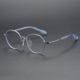 Round Titanium Glasses LE1290_Blue & Silver