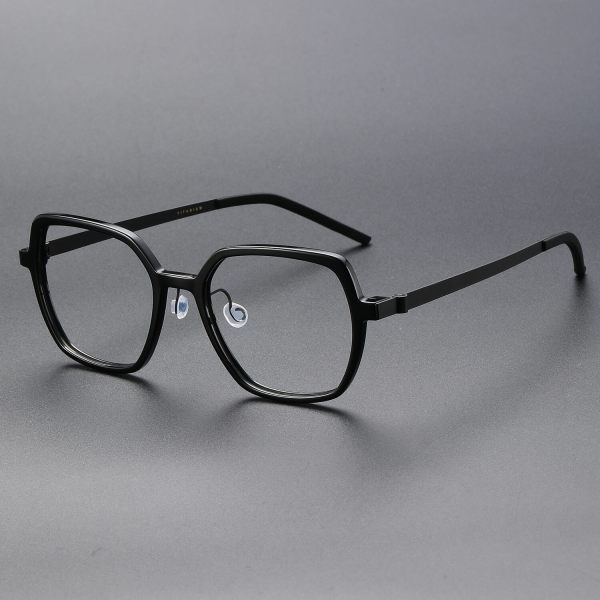 Square Acetate & Titanium Glasses LE1283_Black
