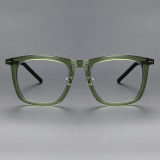 Square Acetate & Titanium Glasses LE1252_Clear Green Front View
