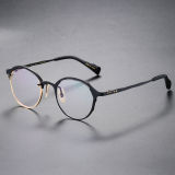 Round Titanium Glasses LE1275_Black & Gold