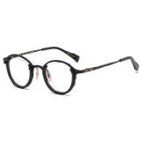 Round Titanium Glasses LE1182_Black Frame & Black Rim