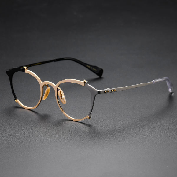 Round Titanium Glasses LE1316_Gold & Gunmetal
