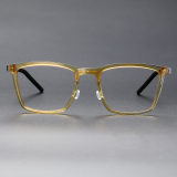 Square Acetate & Titanium Glasses LE1304_Clear Yellow Front View