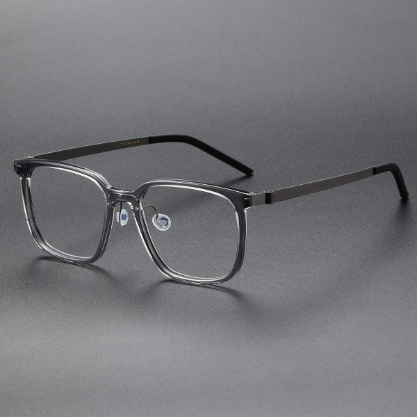 Square Acetate & Titanium Glasses LE1305_Clear Gray
