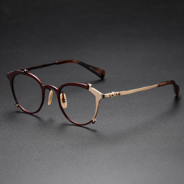 Round Titanium Glasses LE1316_Tea & Gold