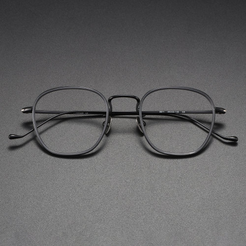 Acetate & Titanium Eyeglasses LE1067_Clear Gray - Black