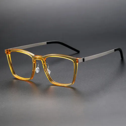 Square Acetate & Titanium Glasses LE1304_Clear Yellow