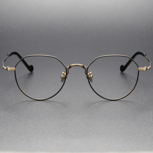 Geometric Titanium Eyeglasses LE0034_Black - Gold