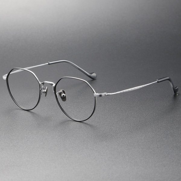 Geometric Titanium Eyeglasses LE0034_Black - Silver