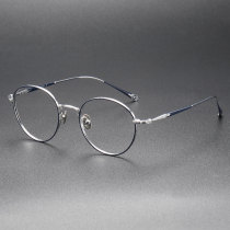 Round Titanium & TR Eyeglasses LE0024_Blue - Silver