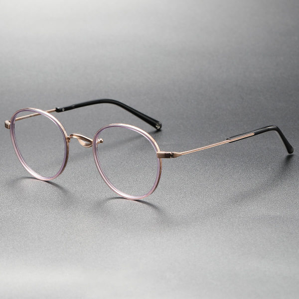 Round Acetate & Titanium Eyeglasses LE0050_Violet - Gold