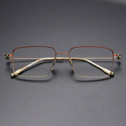 Square Titanium Eyeglasses LE1015_Brown - Gold