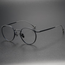 Round Titanium Eyeglasses LE0038_Blue - Silver Round Titanium Eyeglasses LE0038_Blue - Silver