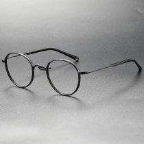 Round Acetate & Titanium Eyeglasses LE0050_Gunmetal - Black